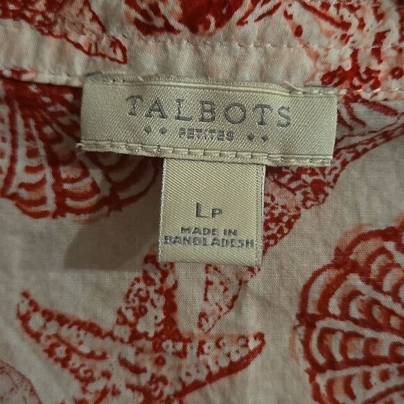 Talbots Shell Print Cotton Notched Collar Sleeveless Summer Top Lp Red White - Picture 6 of 16